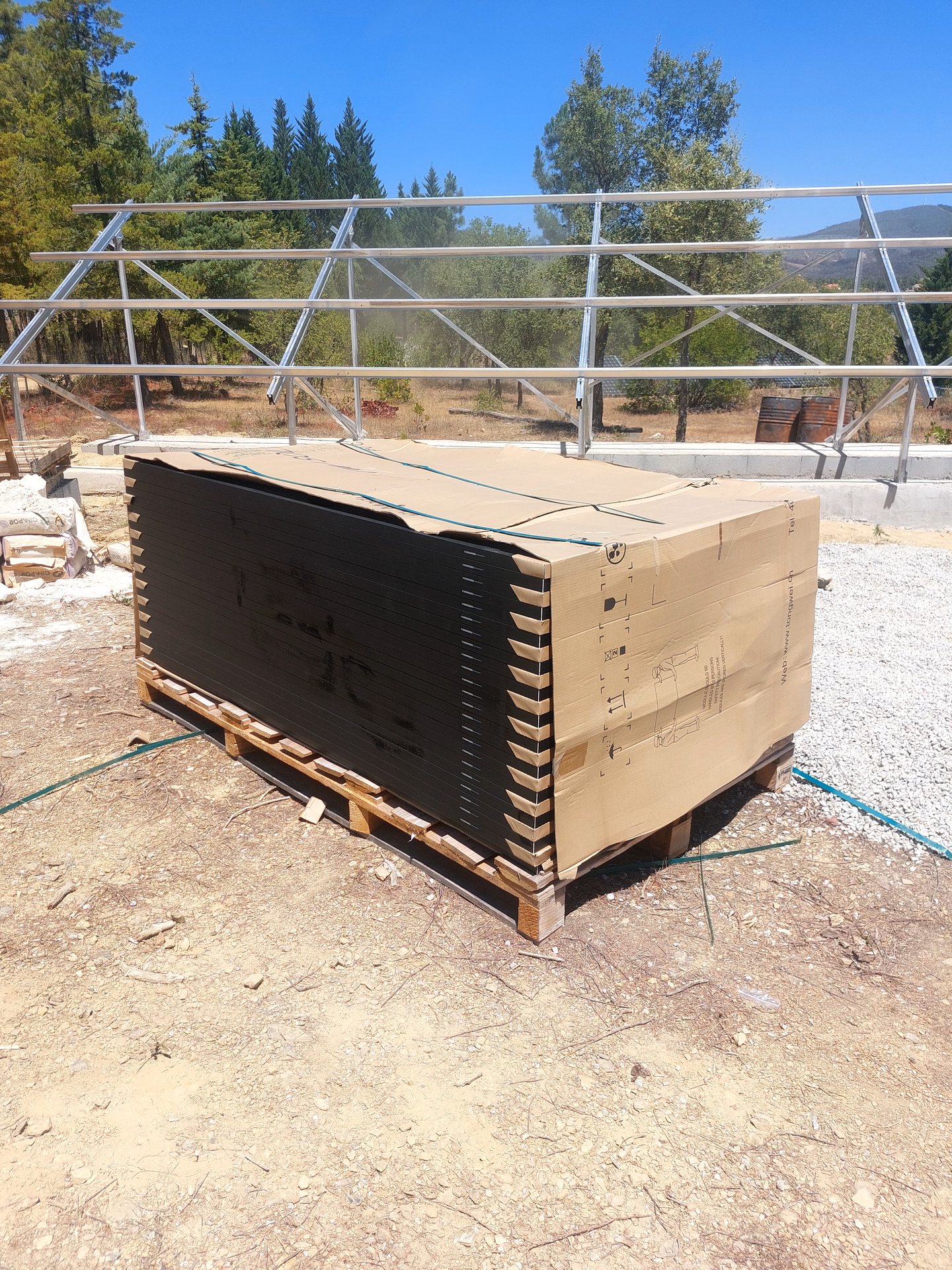 Panels delivered to site, mounting frame ready